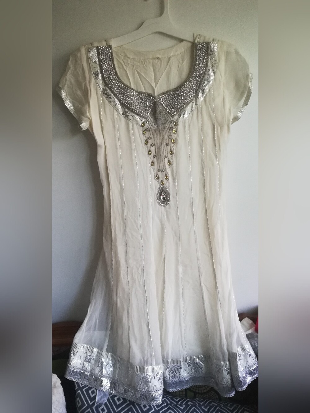 Embellished Cream Women's Top with Silver Detailing